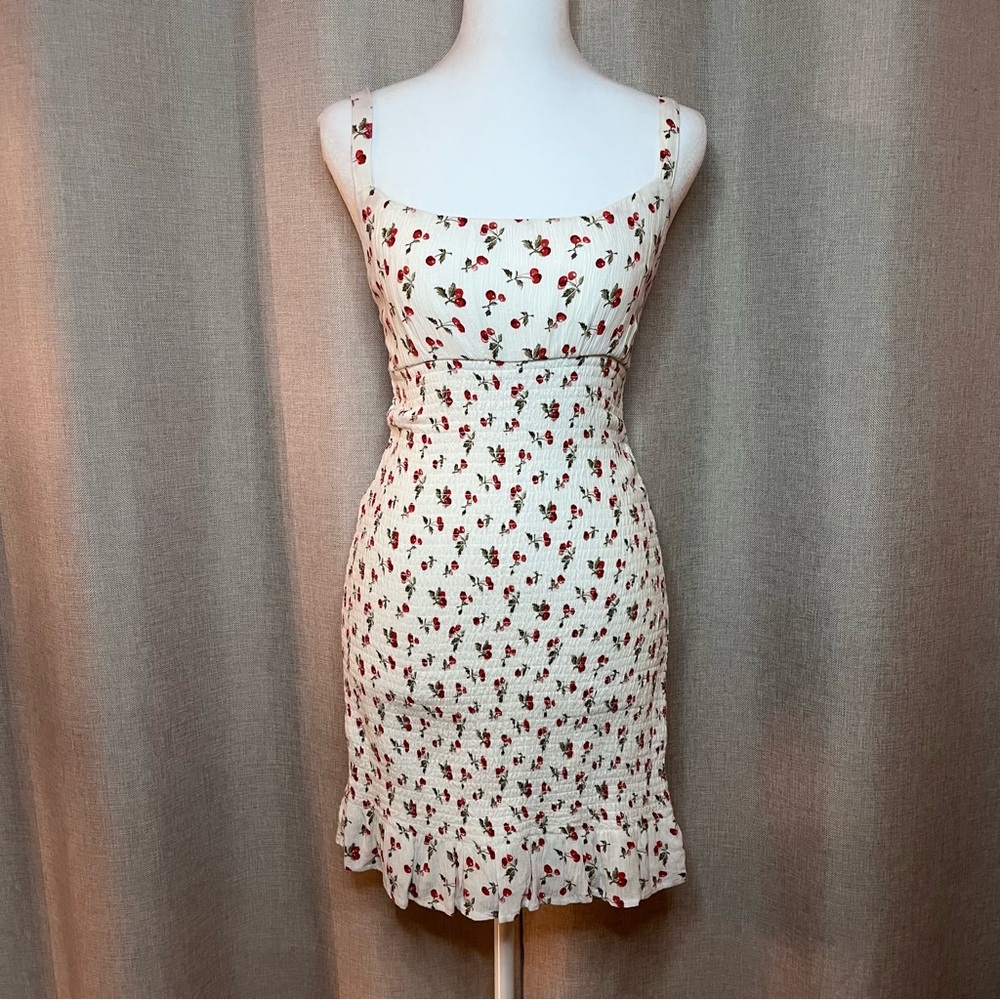Women’s Abercrombie & Fitch Cherry Floral White Stretch Ruffle Mini Dress XS